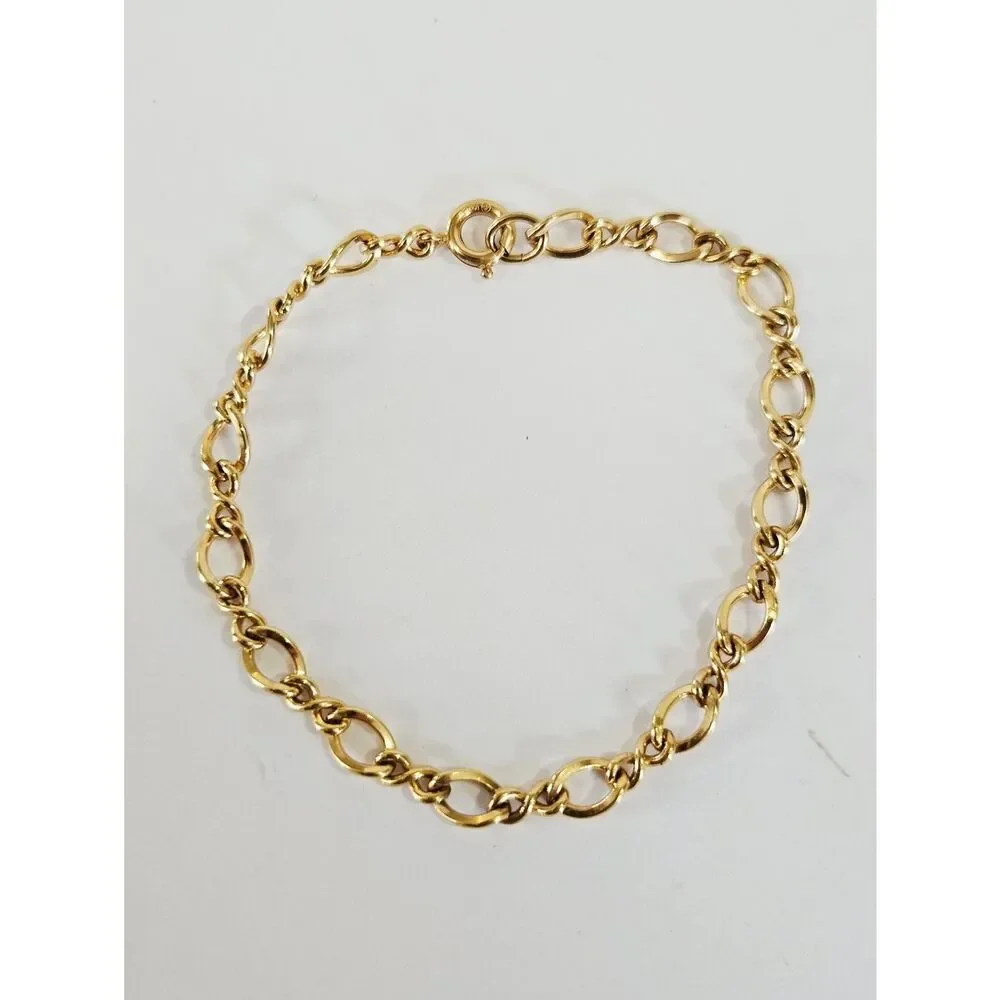 Vintage 12K Gold Filled Signed Polished Infinity Figaro Chain Link Bracelet 7